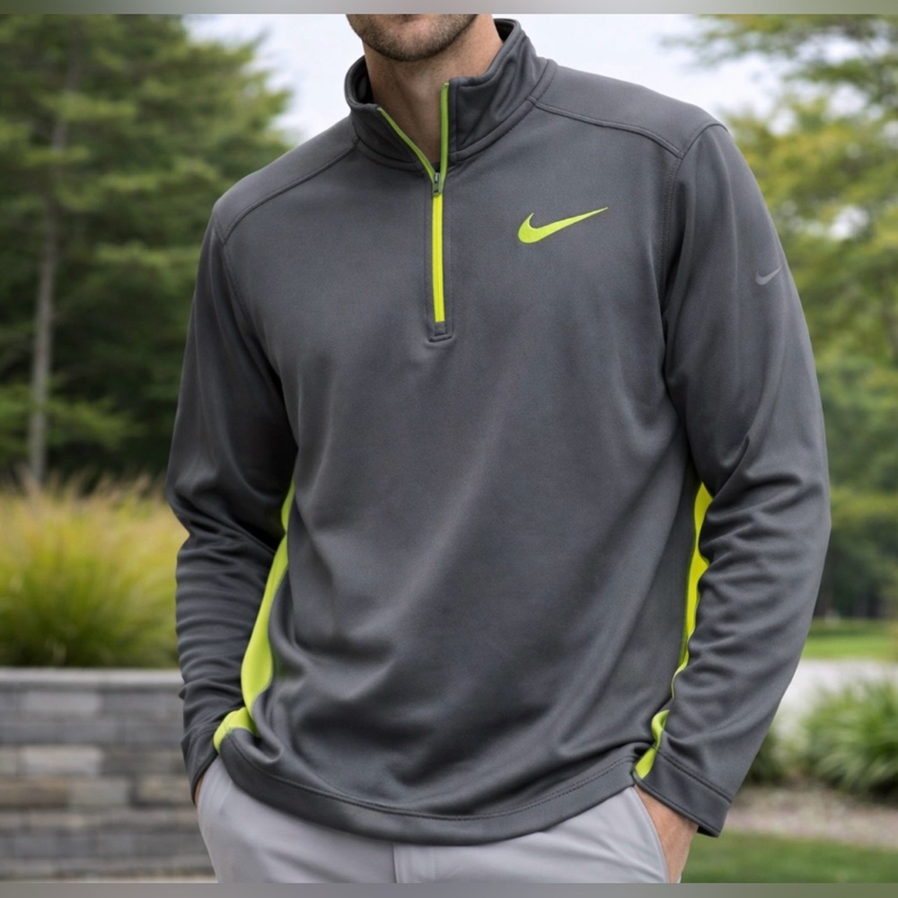 Nike Therma-Fit 1/4 Zip Men’s Large Gray Neon Athletic